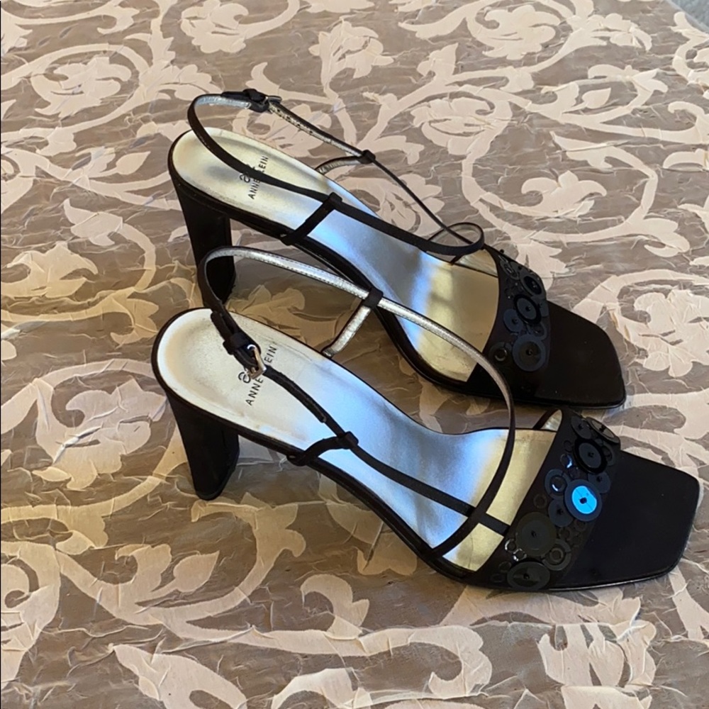 Anne Klein black fabric and sequins sandal